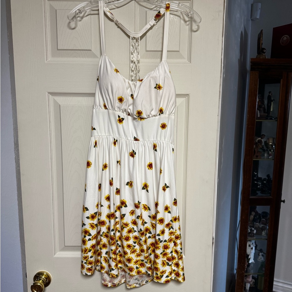 Floral White and Yellow Sunflower Dress